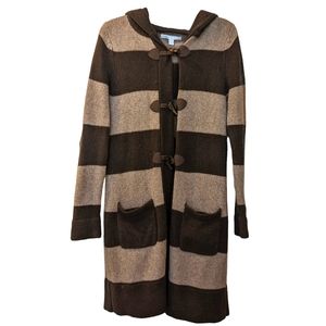 Old Navy long cardigan sweater cotton And wool brown stripe hood Women's Medium